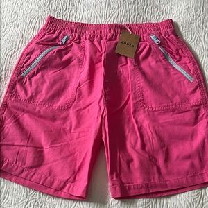 NWT Mini Boden Hot Pink shorts with Elastic Waist &Blue Zipper Pockets, size 14Y